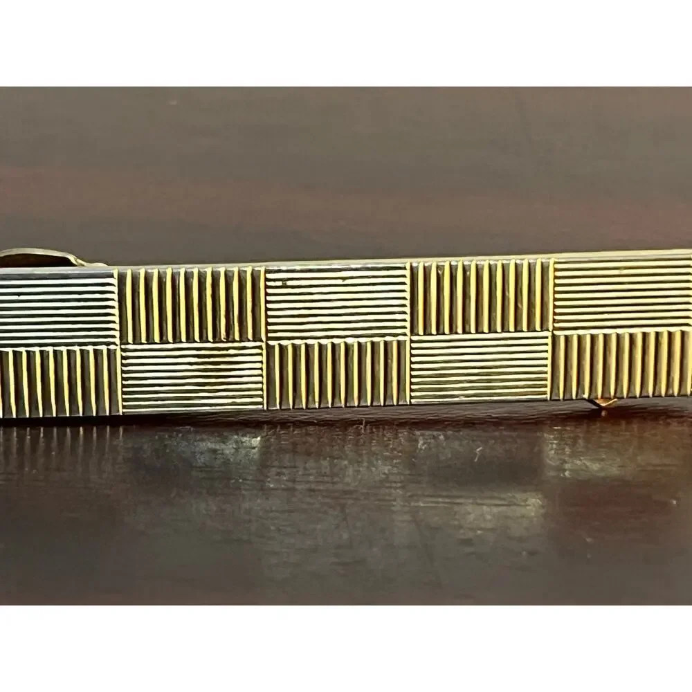 VTG Anson Tie Clip Gold Tone Checked Preppy Academia
